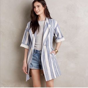 Anthropologie • Elevenses • linen stripe trench